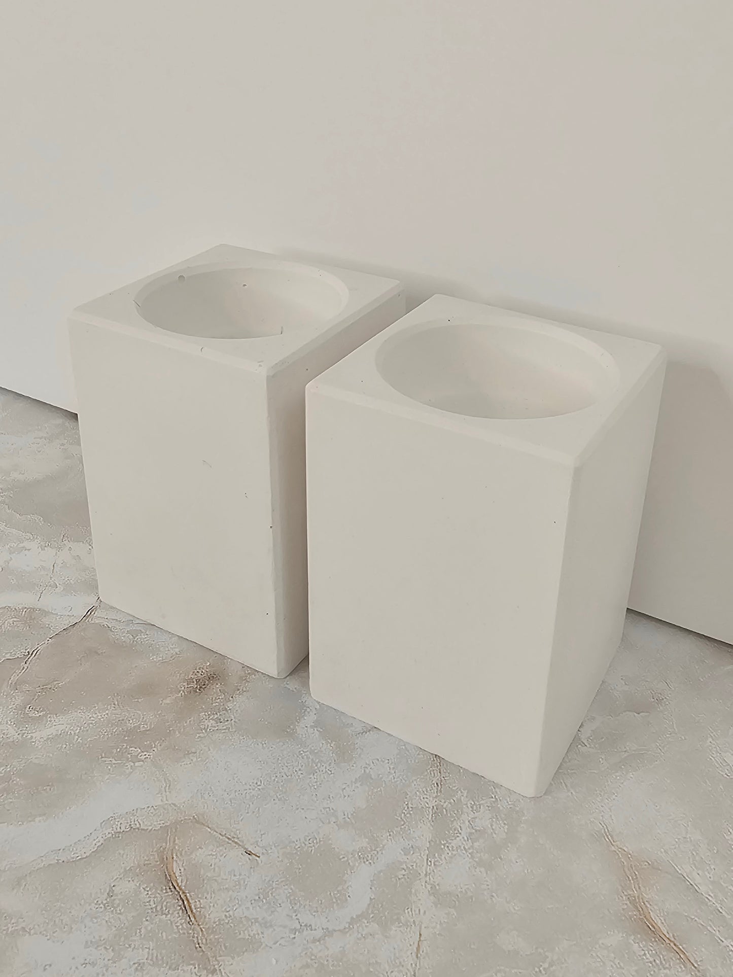 Minimalist Stone-Look Cube Candle Holders