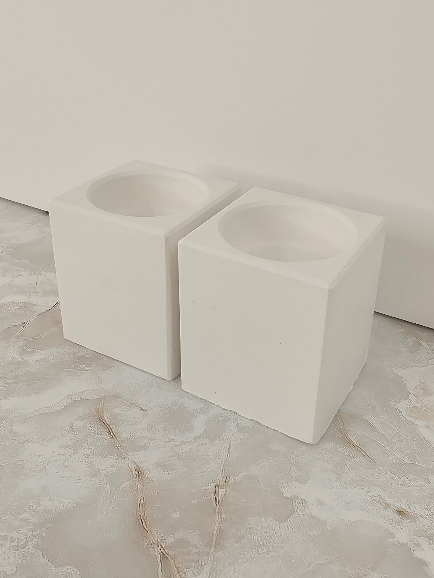 Minimalist Stone-Look Cube Candle Holders