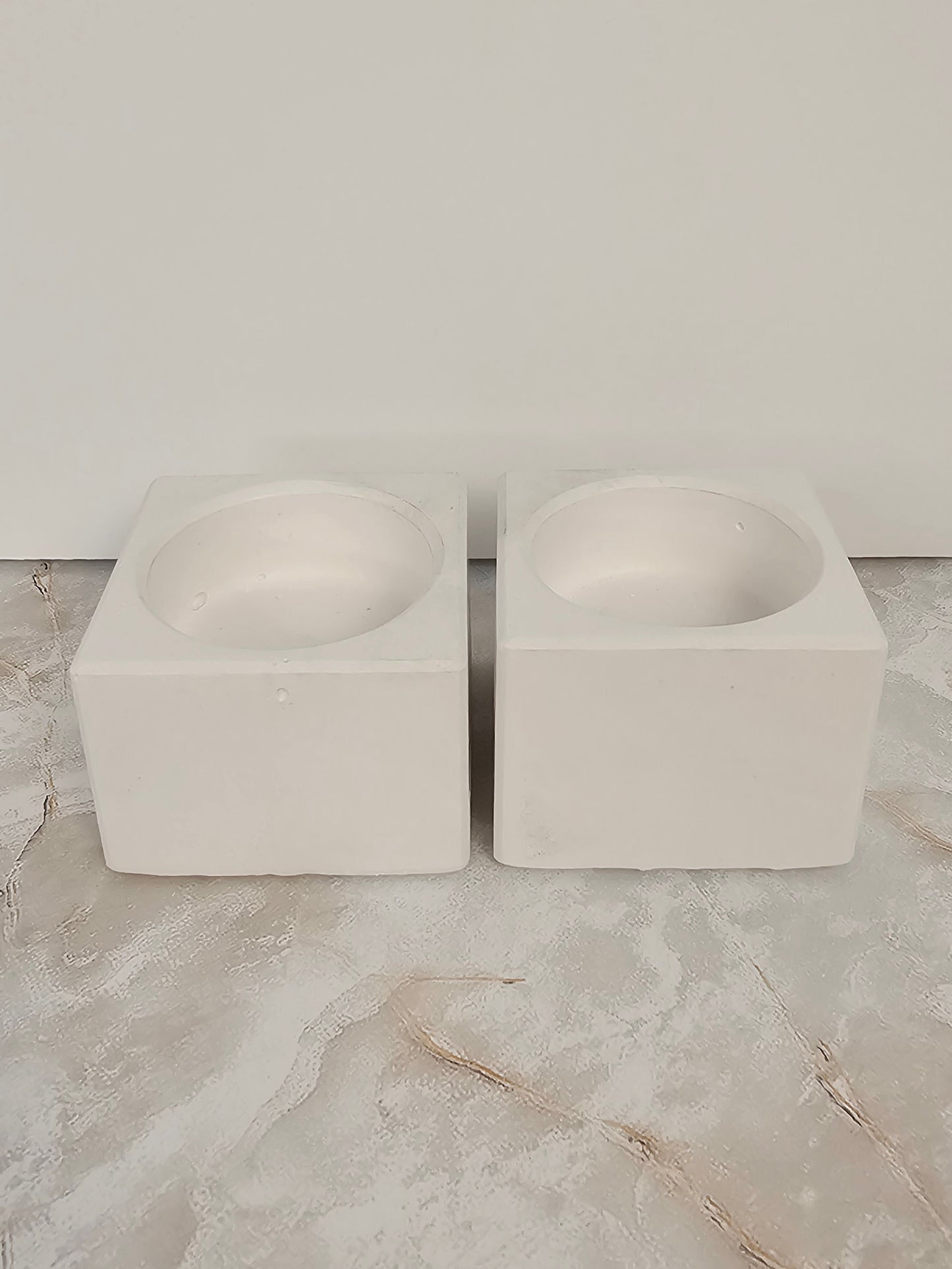 Minimalist Stone-Look Cube Candle Holders