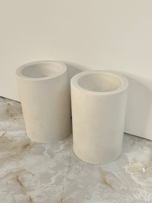 Minimalist Stone-Look Cube Candle Holders