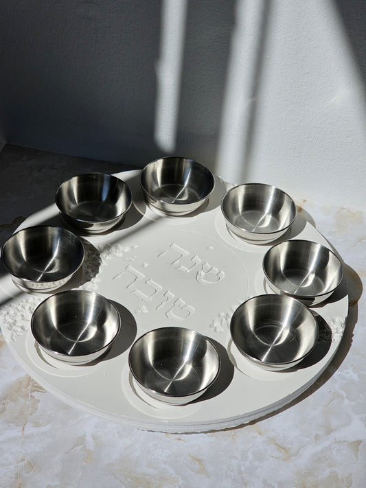Modern Round Broken Rosh Hashanah Plate with Bowls
