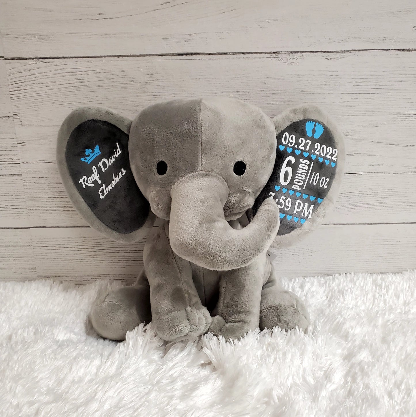 Elephant Stuffed Animal With Personalized Name and Birth Date, New Baby Welcome Gift, Newborn Gift For Baby Girl, Birth Announcement.