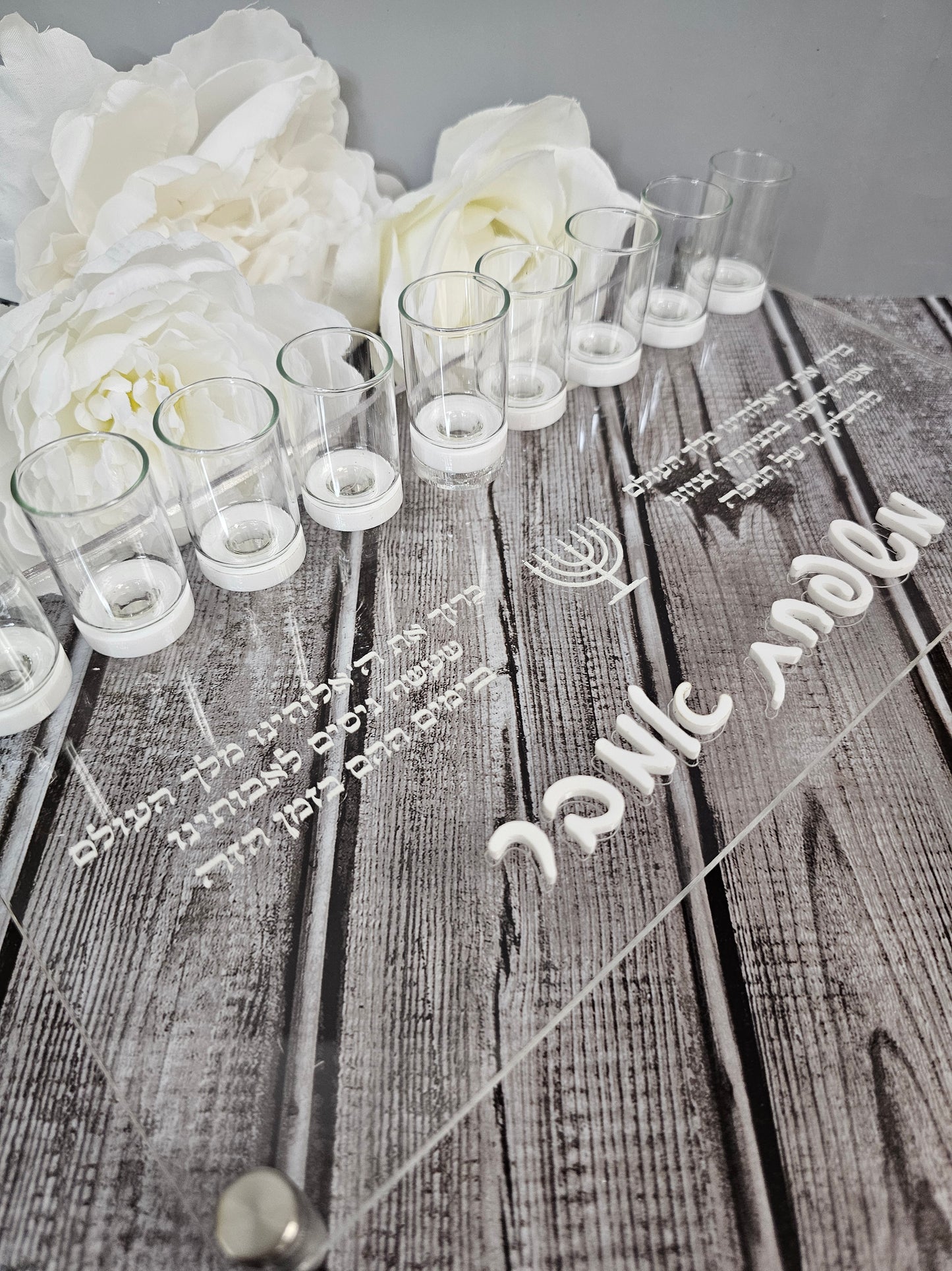 Elegant Acrylic Hanukkah Menorah with Glass Holders