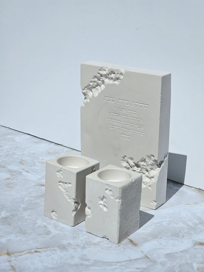 Modern Concrete Shabbat Candle Lighting Set