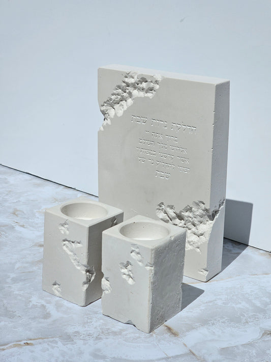 Modern Concrete Shabbat Candle Lighting Set