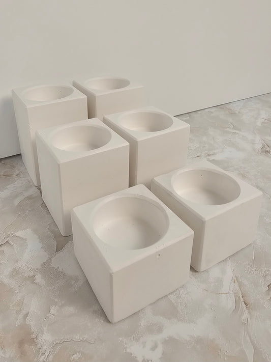 Minimalist Stone-Look Cube Candle Holders