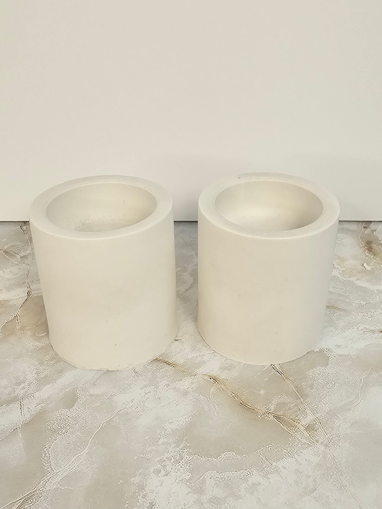 Minimalist Stone-Look Cube Candle Holders