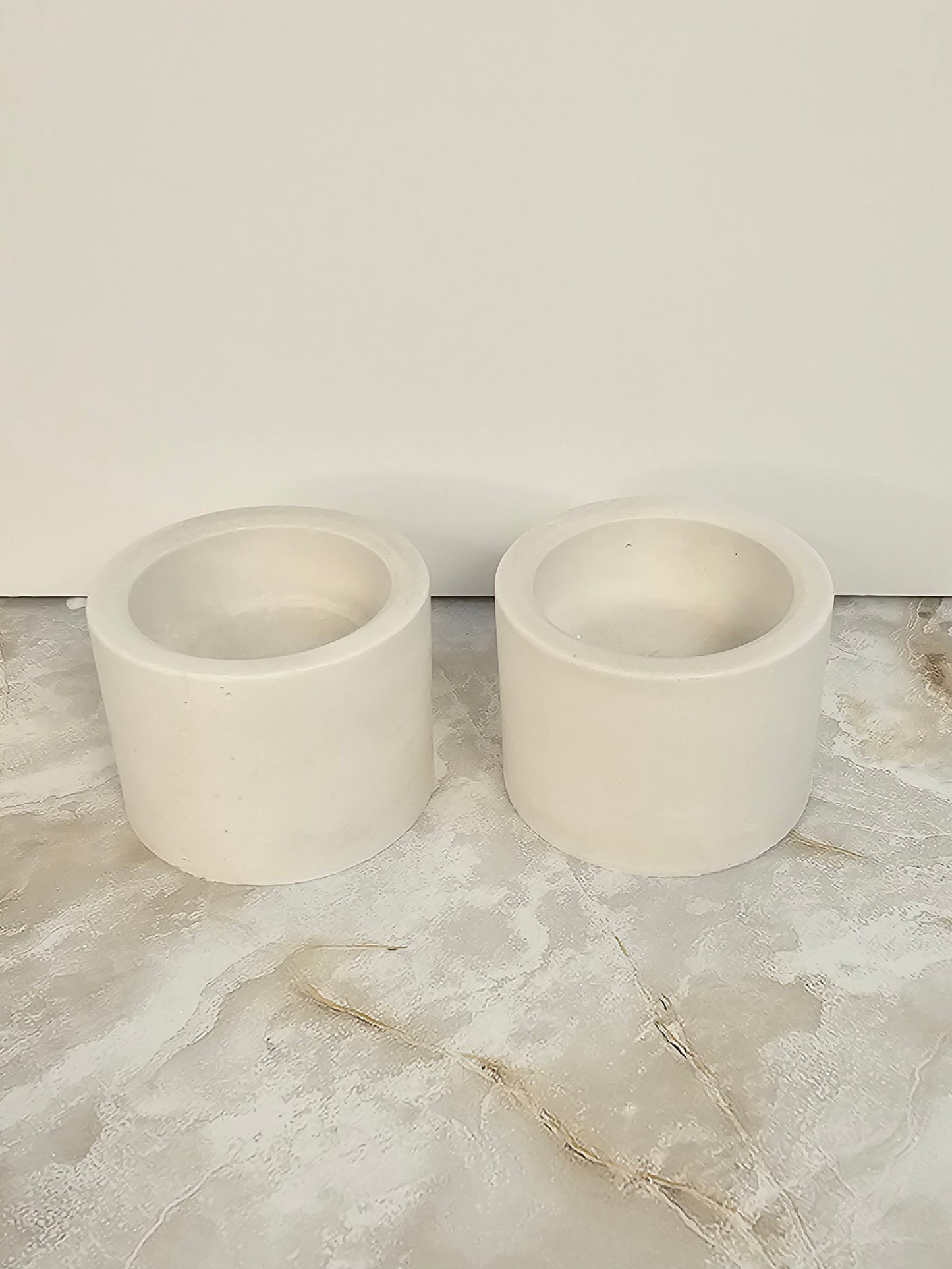 Minimalist Stone-Look Cube Candle Holders