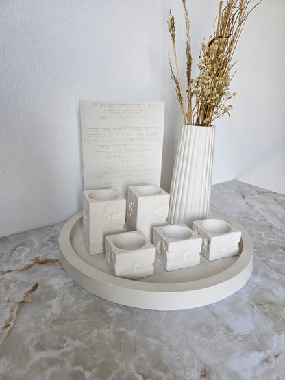Elegant Broken Shabbat Candle Holder Set with Blessing Plaque