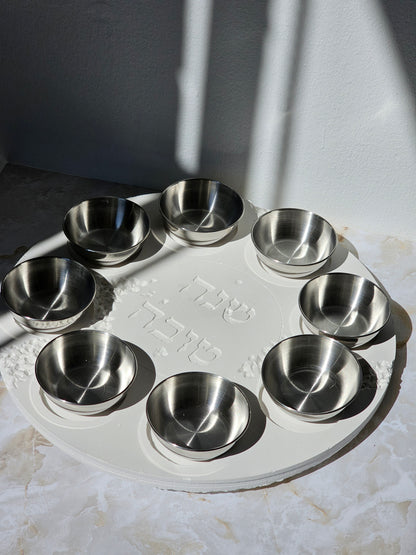 Modern Round Broken Rosh Hashanah Plate with Bowls