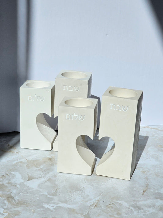 Shabbat Shalom Candle Holders – Heart Edition