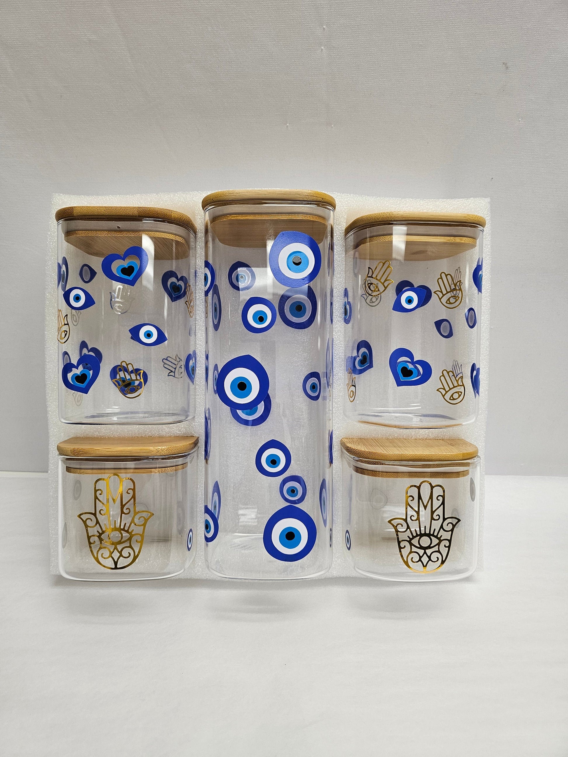 Custom food storage glass jars, Glass jars, Hamsa print on glass jars, Food storage jars, Hamsa print, Hamsa design, Glass jars,Food jars.