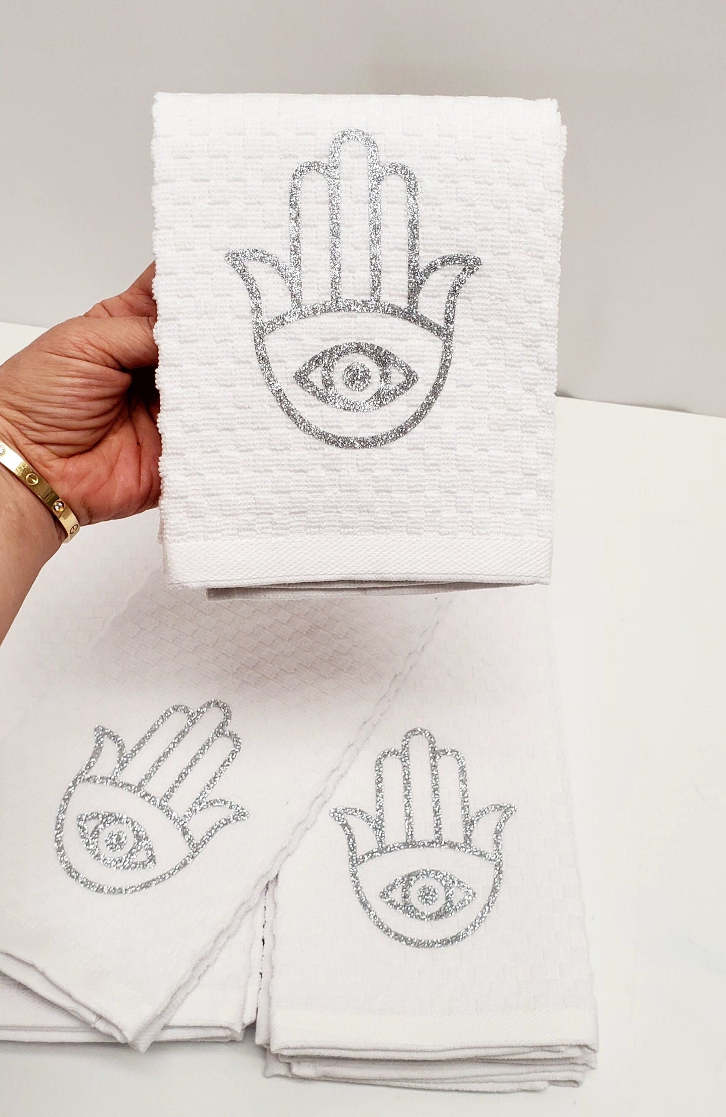 Custom white hands towels, Custom towels, White towels,Personalized towels,Pack of 4 towels,Hand Towels for Bathroom, Kitchen and Spa Towels