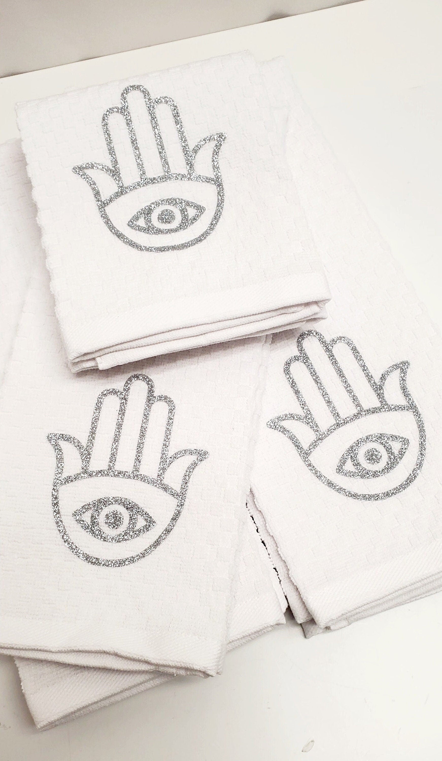 Custom white hands towels, Custom towels, White towels,Personalized towels,Pack of 4 towels,Hand Towels for Bathroom, Kitchen and Spa Towels