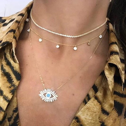 Evil eye necklace, Gold eye jewelry, Lady necklace, Women gold necklace, Evil eye jewelry, Gold jewelry.