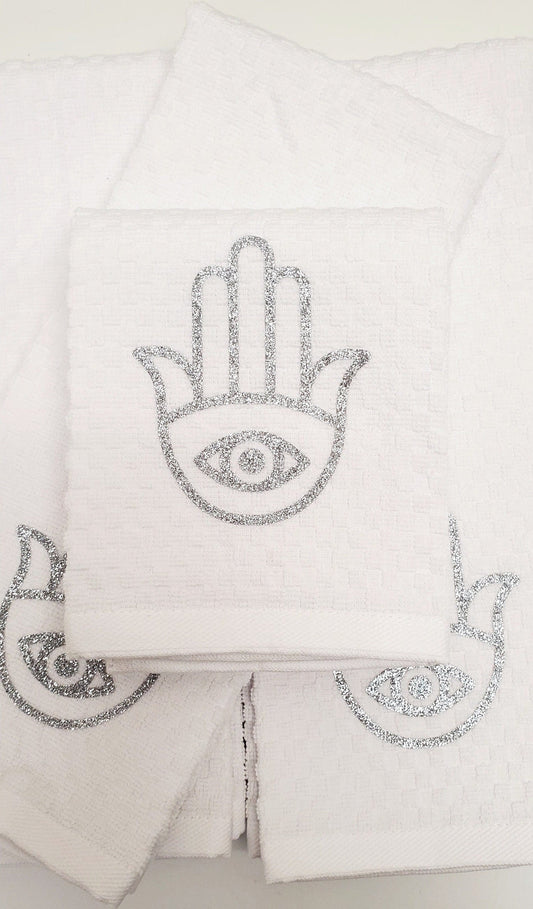Custom white hands towels, Custom towels, White towels,Personalized towels,Pack of 4 towels,Hand Towels for Bathroom, Kitchen and Spa Towels