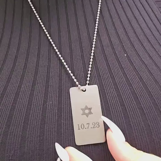 Custom stainless steel disc necklace engraved with Tfilat Haderech prayer and David Star.